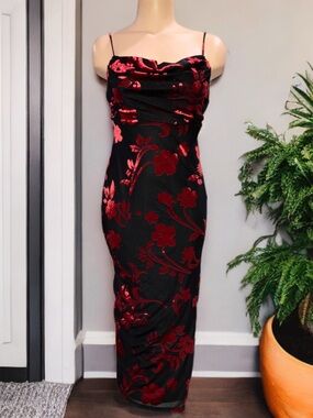 Y2K Fairy Velvet Burnout Dress Steps NY Floral Whimsigoth Vamp Gown Size S